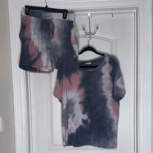 Tie-Dye Pajama Set / lounge set - Pink and Gray